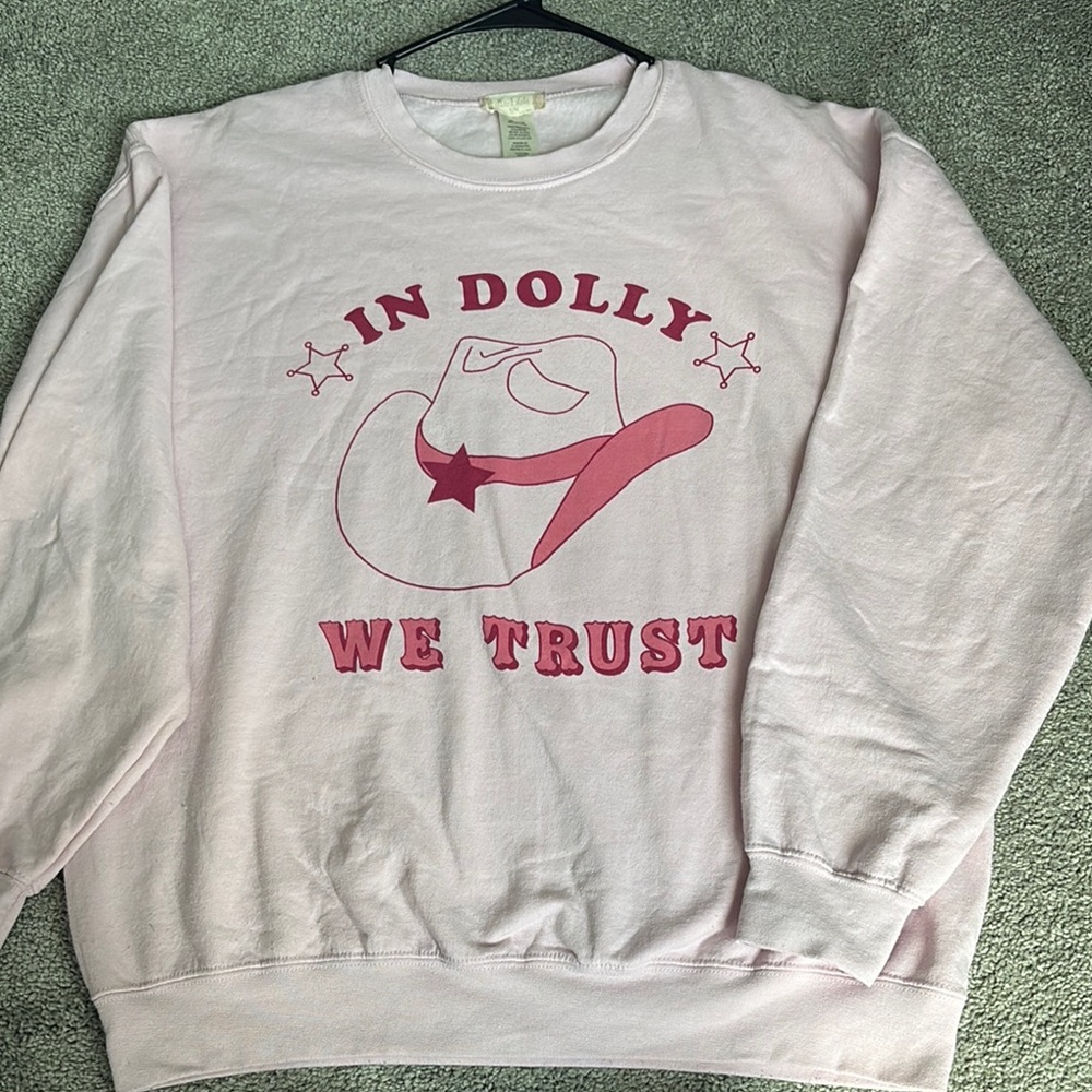 Altar'd State Pink Crew Neck Sweater with Graphic Design